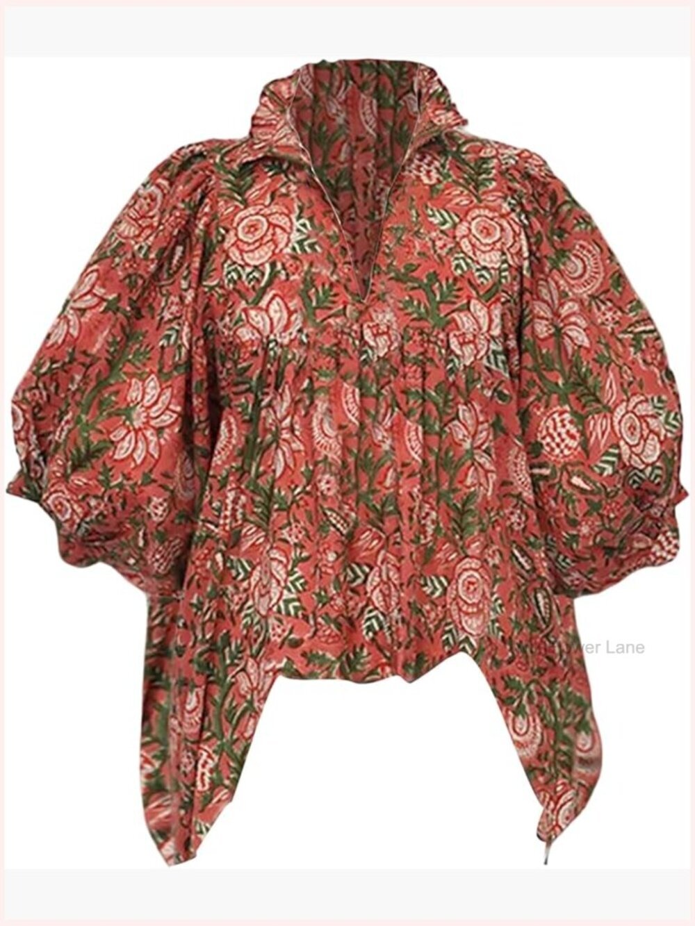Vintage Floral Ruffle Collared Blouse - Boho Half Sleeve Tunic Top
